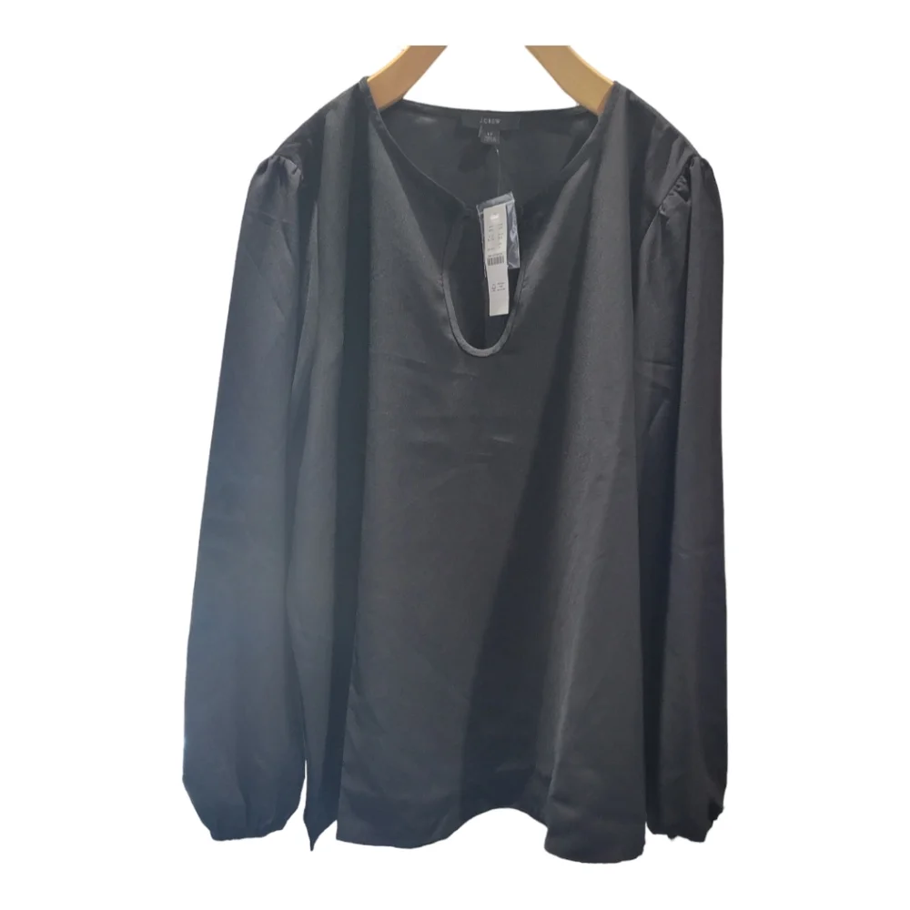 J. Crew Keyhole Long Sleeve‎ Blouse Black Size Large Tall NWT